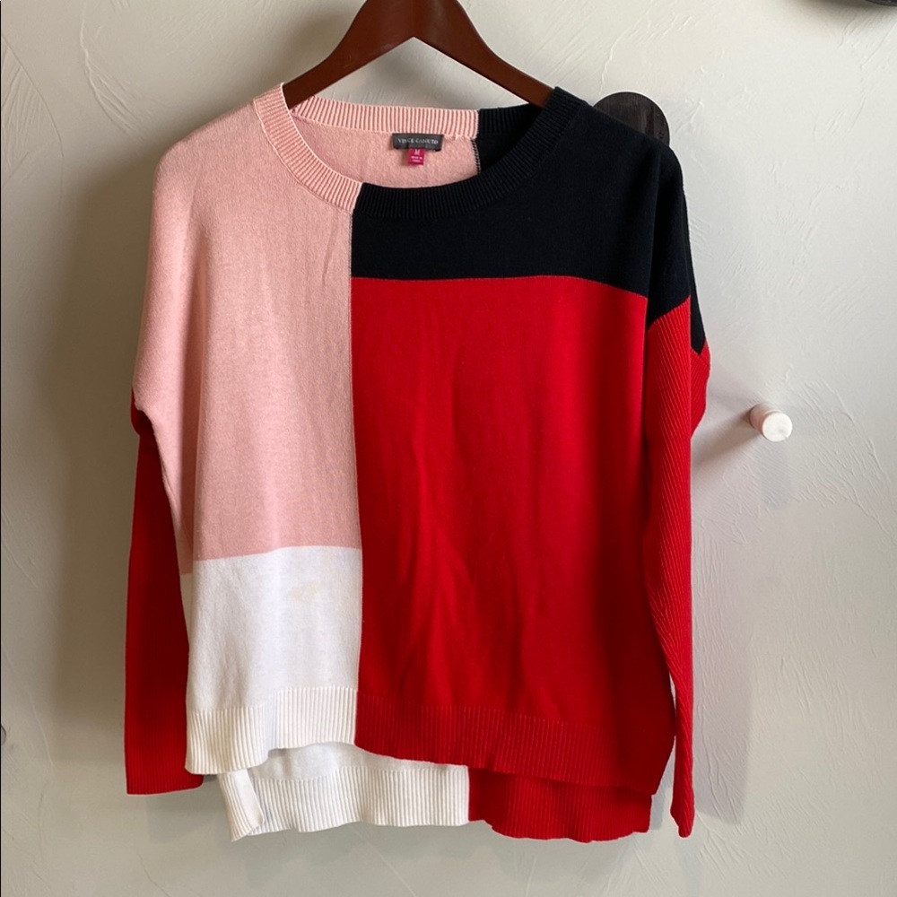 Colorblock Sweater - Red, Black, Pink, White